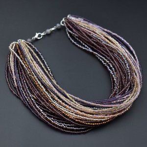 Statement multi layer dusty purple collar choker, massive bead summer necklace